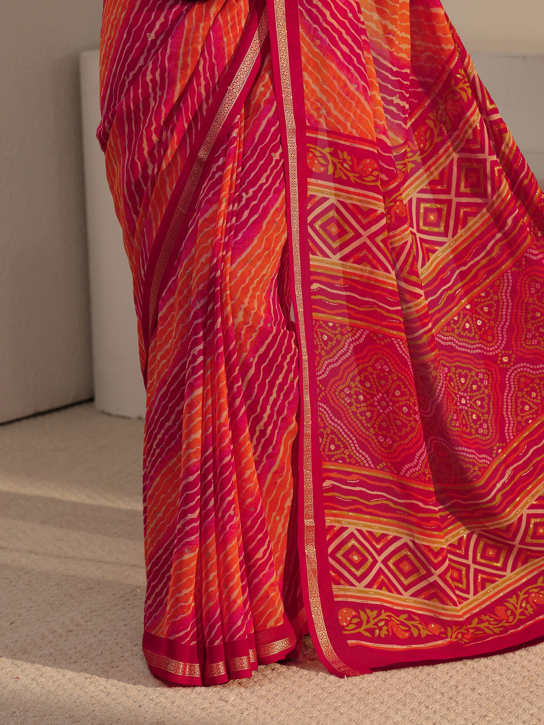  Libas Multi Coloured Leheriya Printed Georgette Saree 