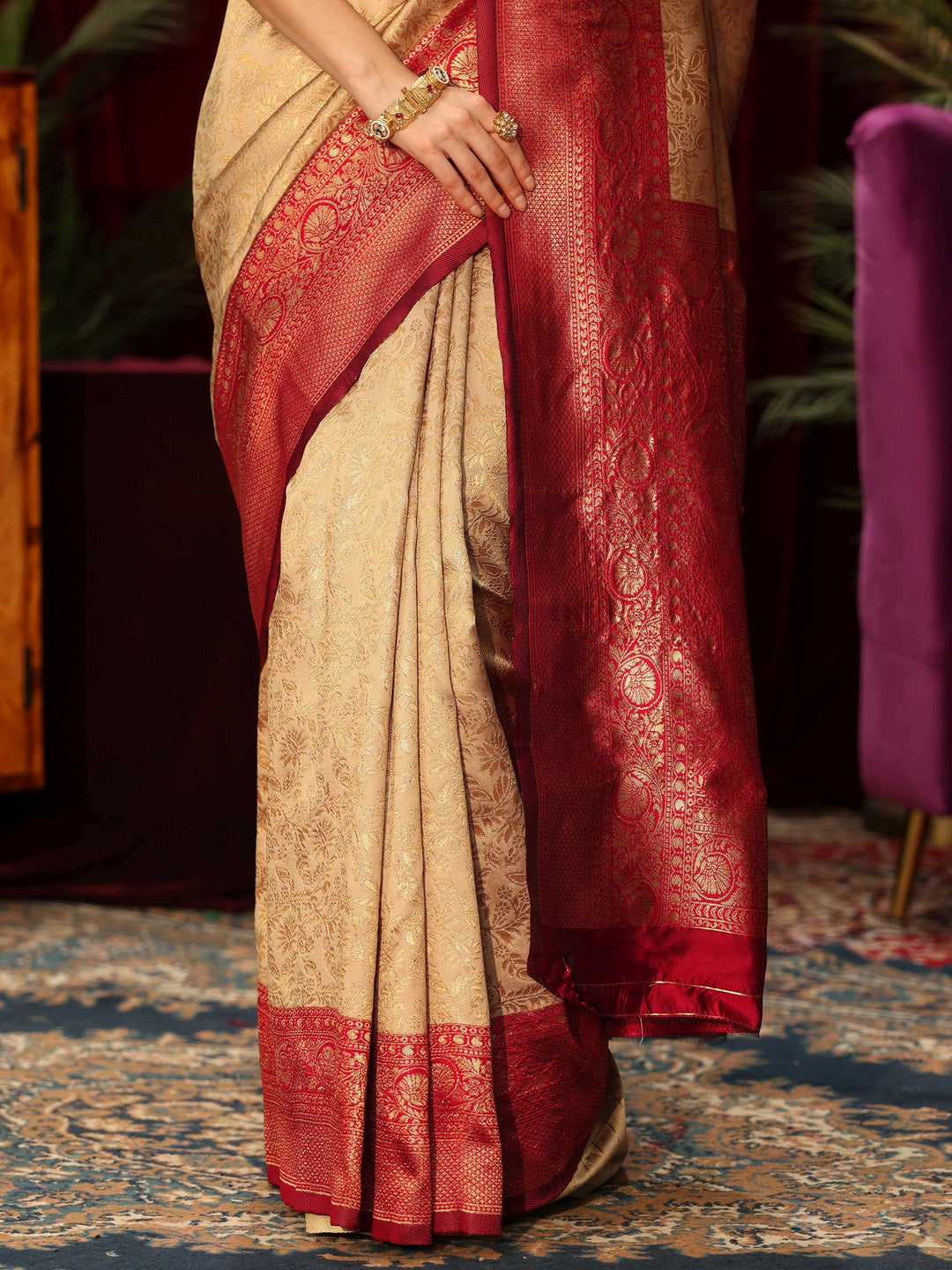  Libas Gold Floral Woven Design Silk Blend Saree 