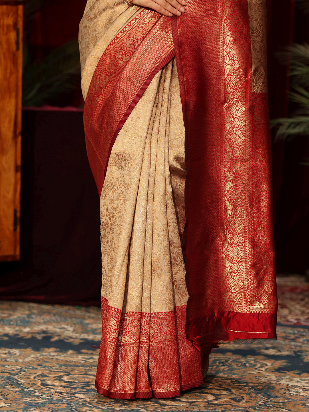  Libas Beige Floral Woven Design Silk Blend Saree 