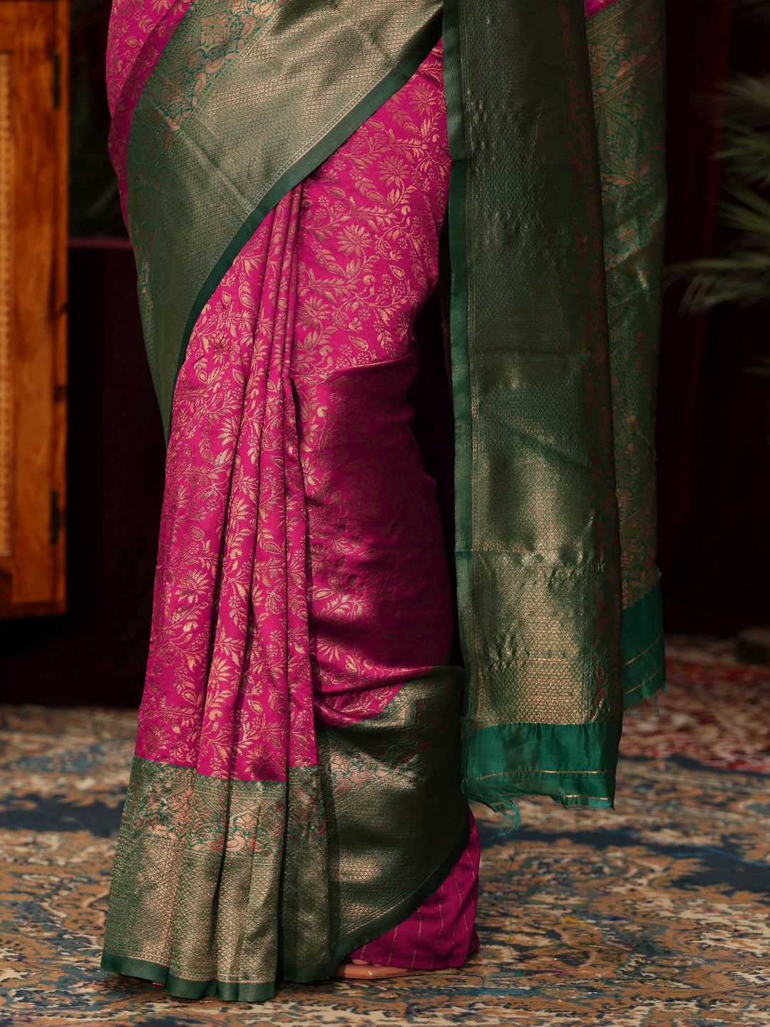  Libas Magenta Pink Floral Woven Design Silk Blend Saree 