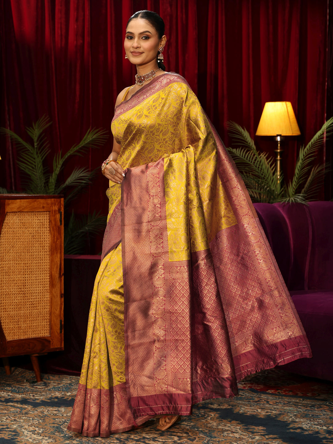  Libas Mustard Floral Woven Design Silk Blend Saree 