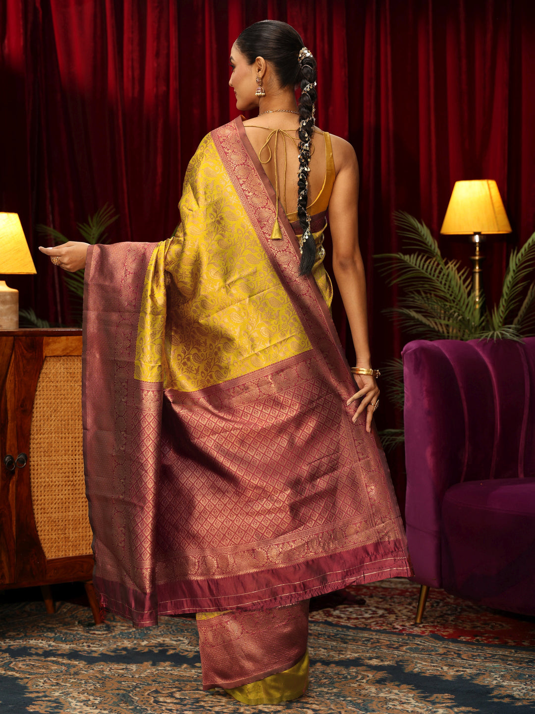  Libas Mustard Floral Woven Design Silk Blend Saree 