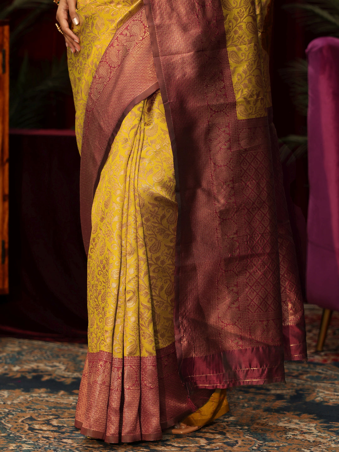  Libas Mustard Floral Woven Design Silk Blend Saree 