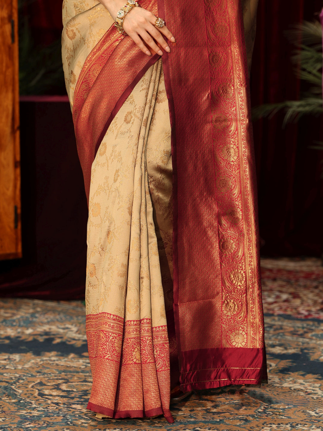  Libas Beige Floral Woven Design Silk Blend Saree 