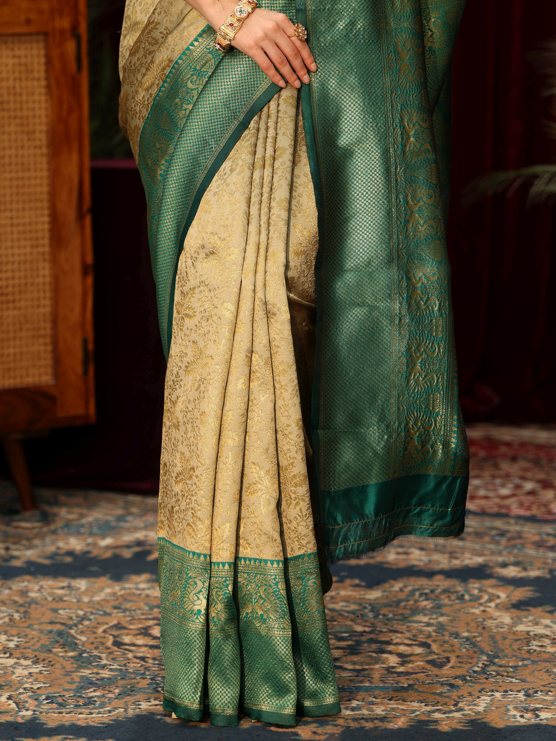 Libas Beige Floral Woven Design Silk Blend Saree 
