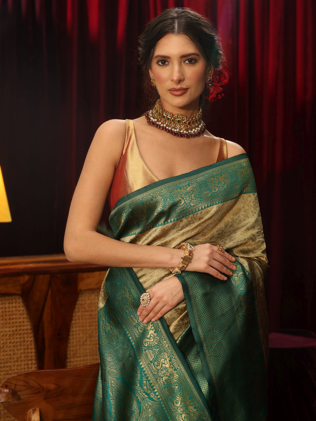  Libas Beige Floral Woven Design Silk Blend Saree 