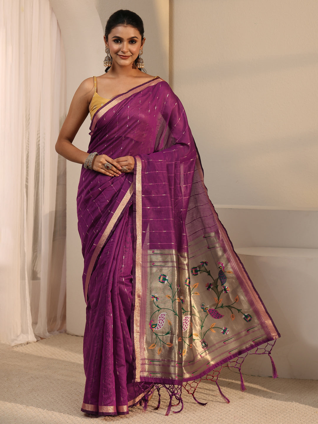  Libas Wine Woven Design Silk Blend Saree 