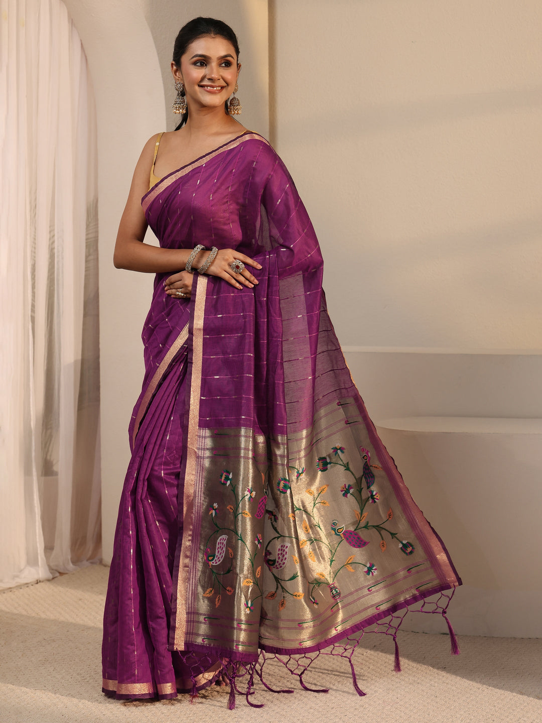  Libas Wine Woven Design Silk Blend Saree 