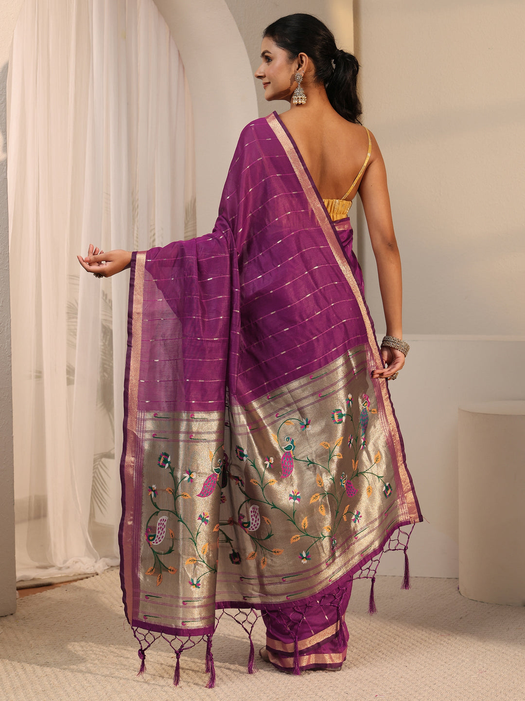  Libas Wine Woven Design Silk Blend Saree 