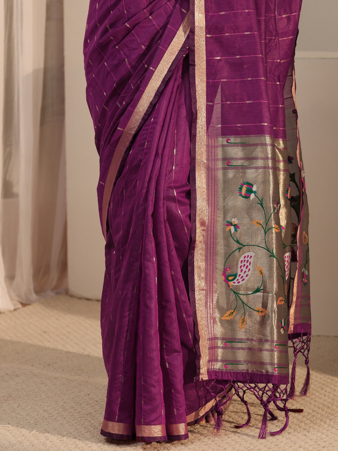  Libas Wine Woven Design Silk Blend Saree 