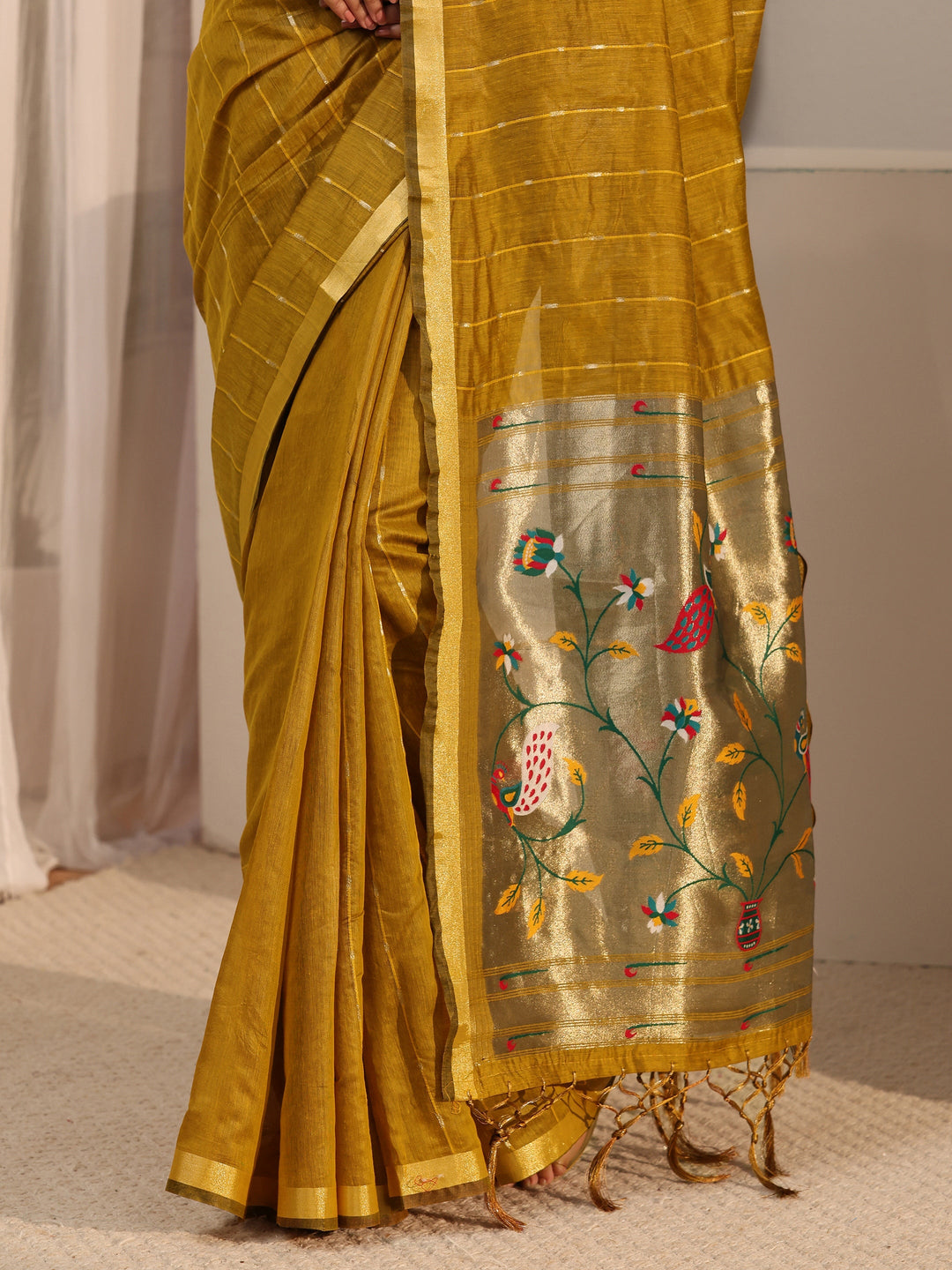  Libas Mustard Silk Blend Paithani Tassel Saree 