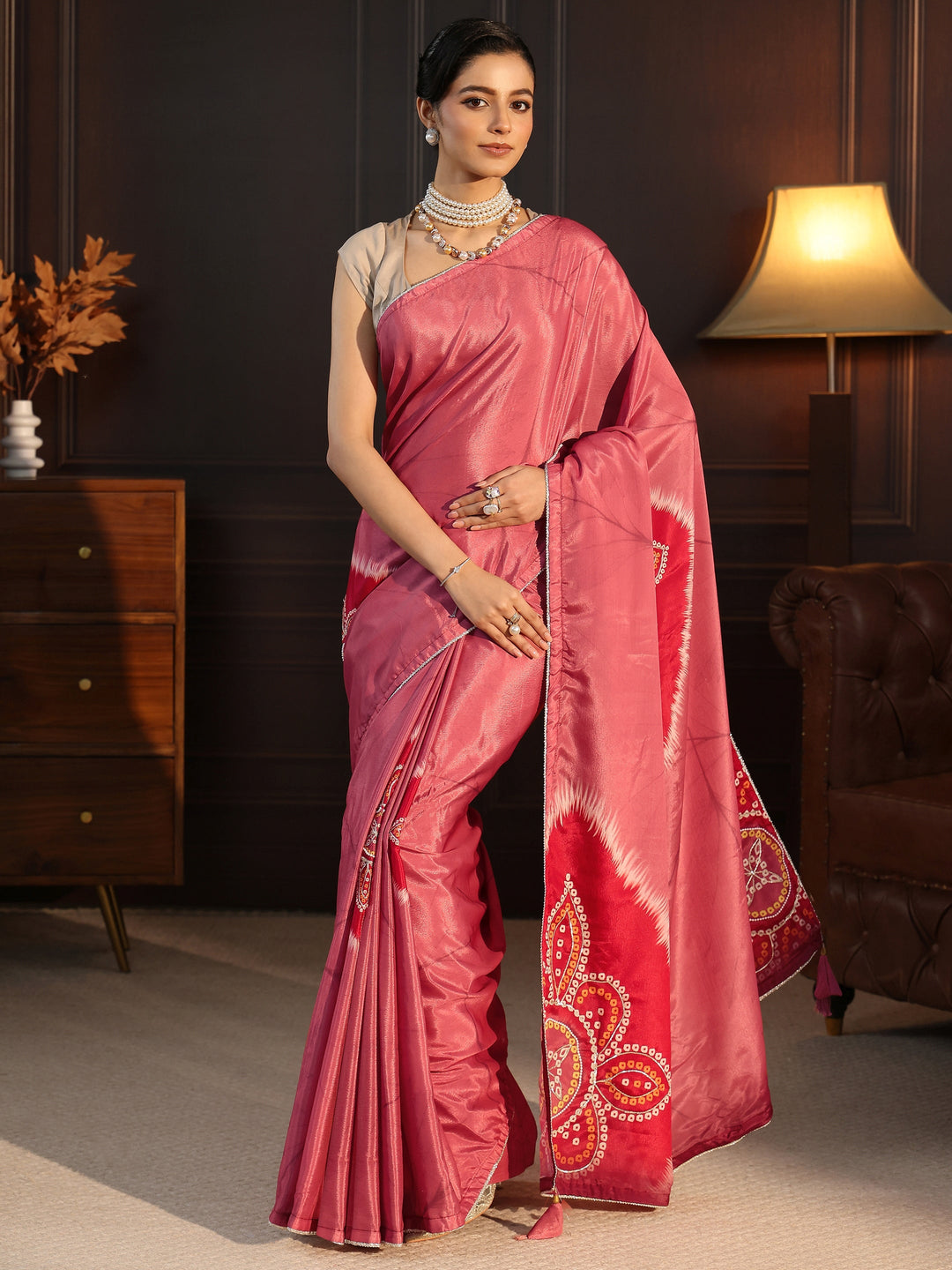 Libas Mauve Bandhani Printed Pallu Silk Blend Saree 