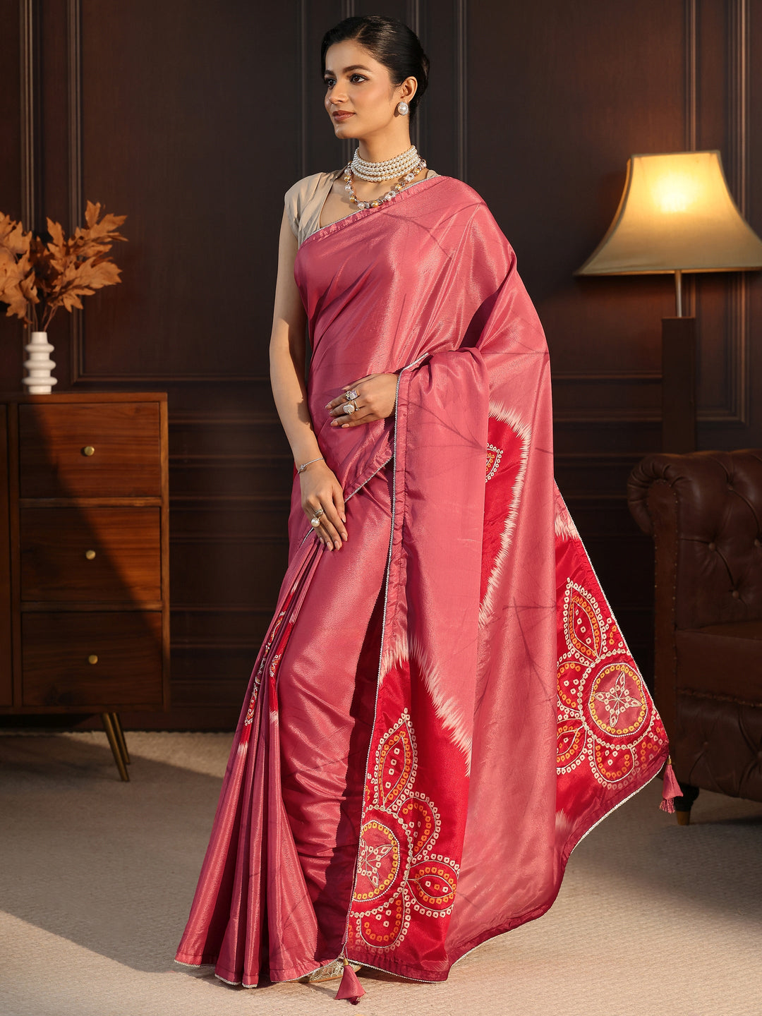 Libas Mauve Bandhani Printed Pallu Silk Blend Saree 