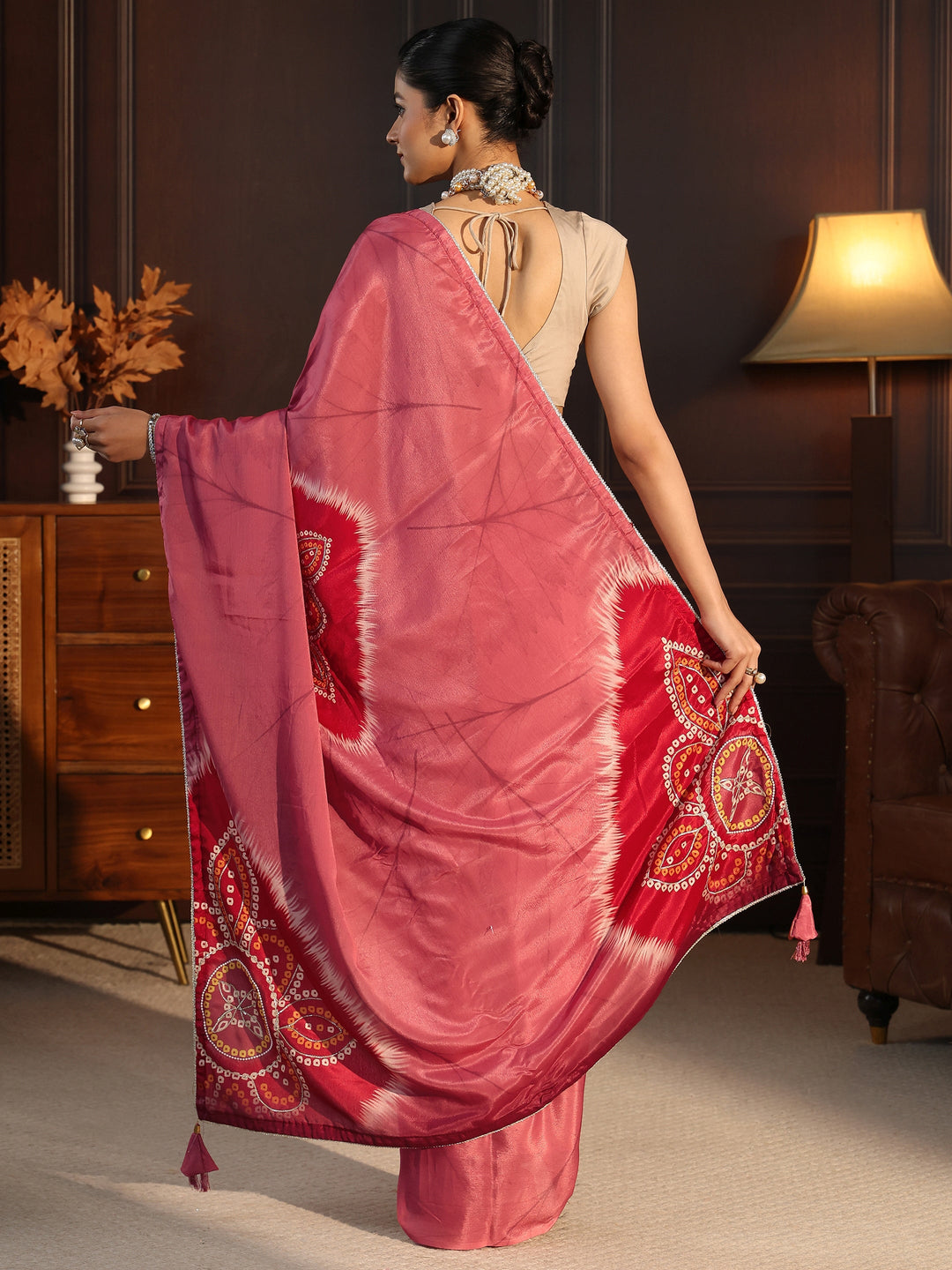  Libas Mauve Bandhani Printed Pallu Silk Blend Saree 