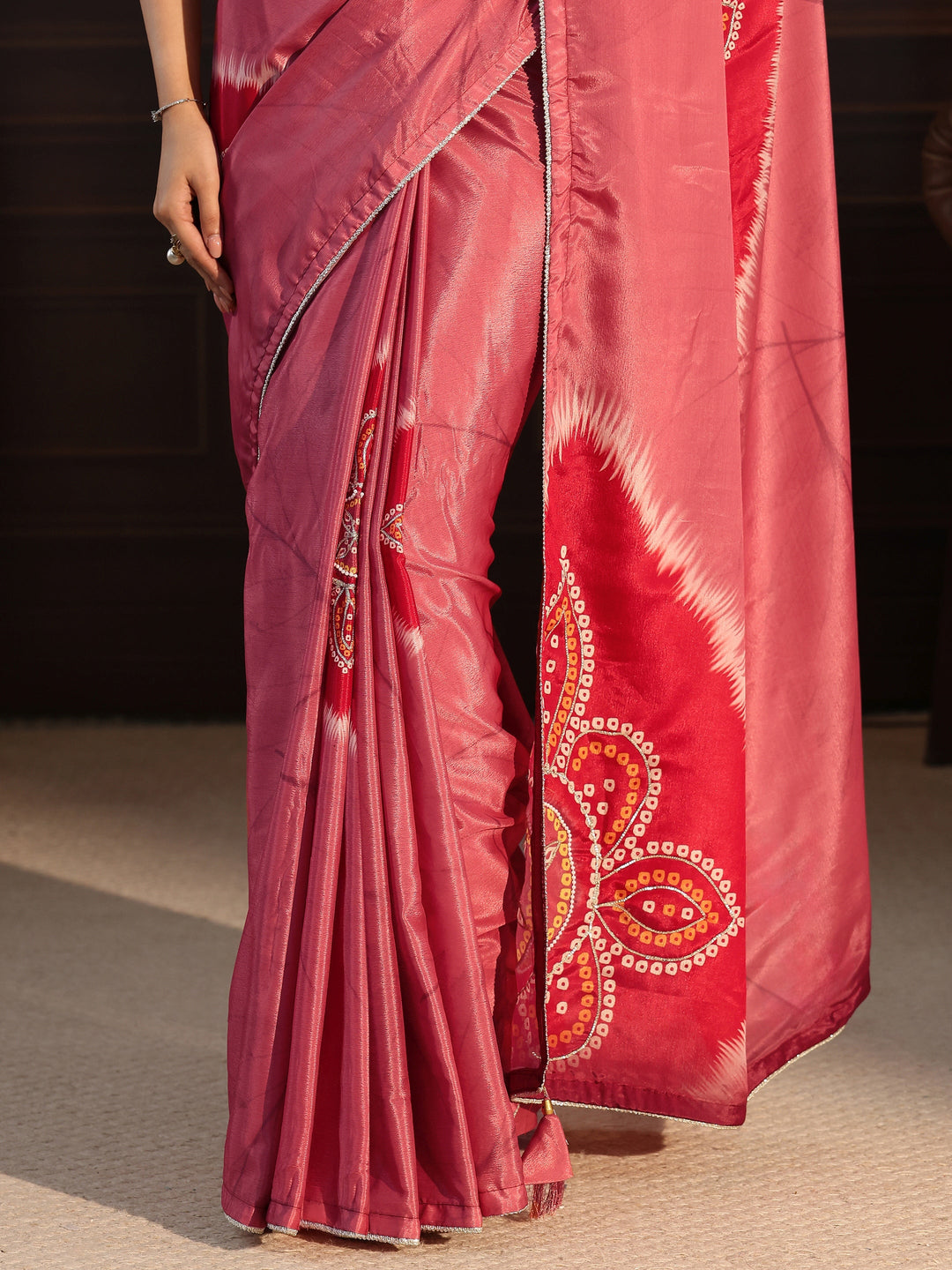  Libas Mauve Bandhani Printed Pallu Silk Blend Saree 