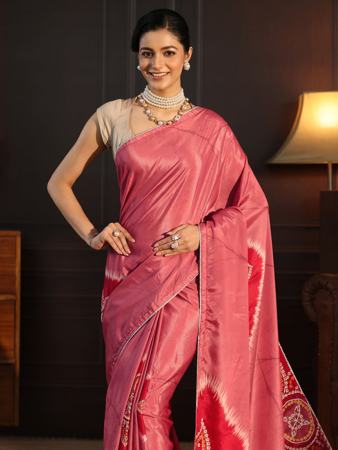  Libas Mauve Bandhani Printed Pallu Silk Blend Saree 