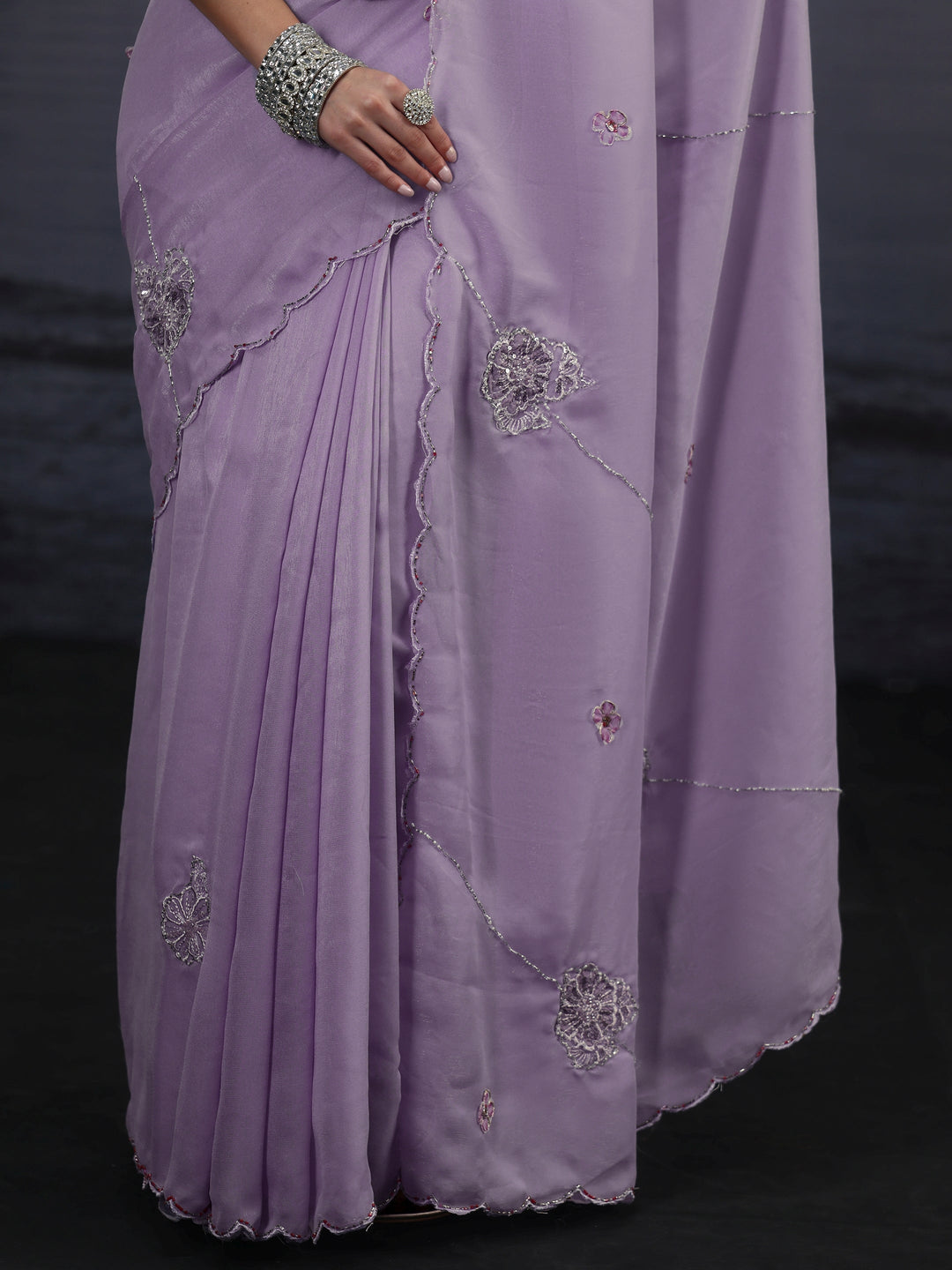  Libas Lavender Sequin Embellished Silk Blend Saree 