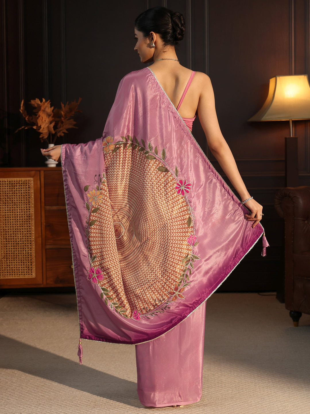  Libas Lilac Floral Printed Silk Blend Saree 