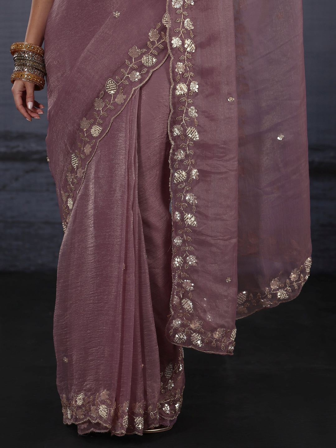  Libas Lavender Tissue Saree with Embellished Border 