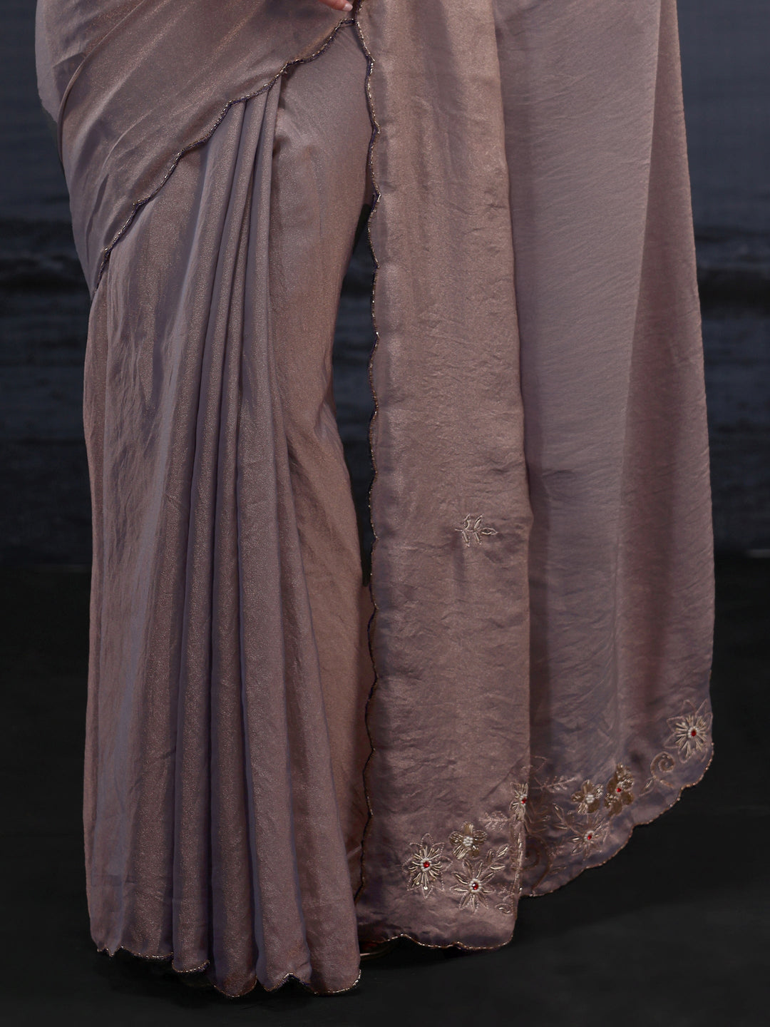  Libas Grey Tissue Saree with Embroidered Pallu 