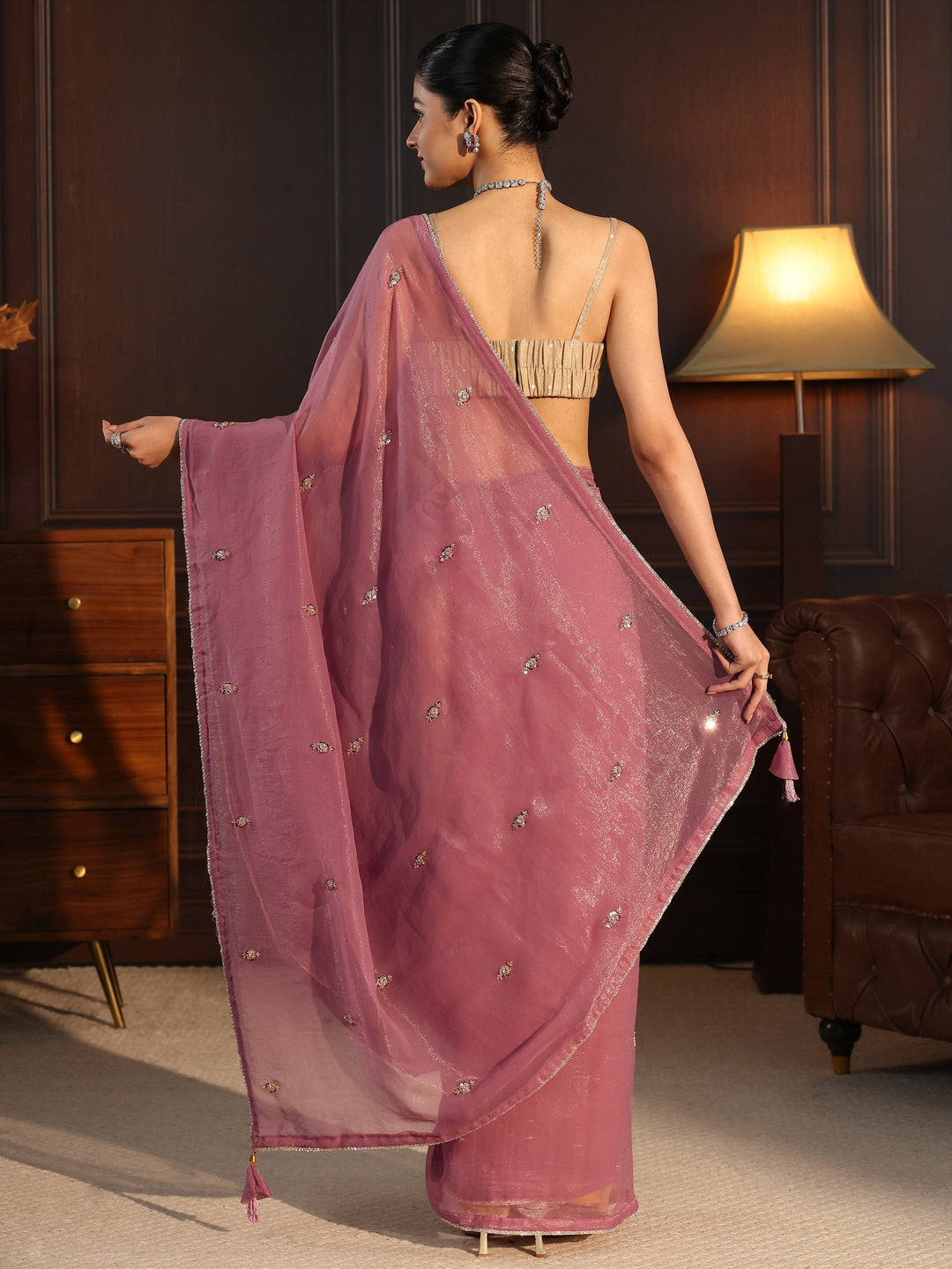  Libas Mauve Sequin Embellished Tissue Saree 