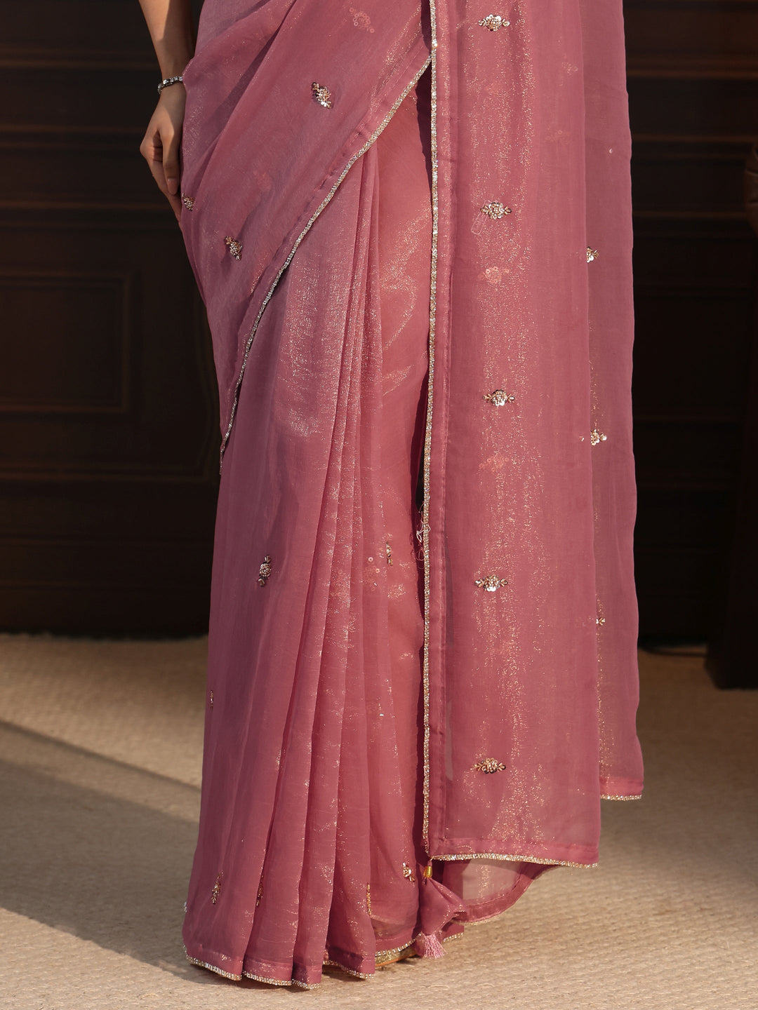  Libas Mauve Sequin Embellished Tissue Saree 