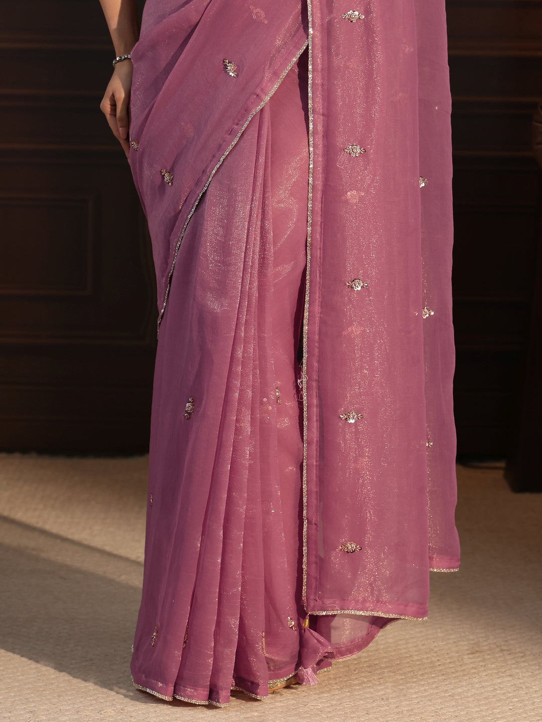  Libas Lilac Sequin Embellished Tissue Saree 