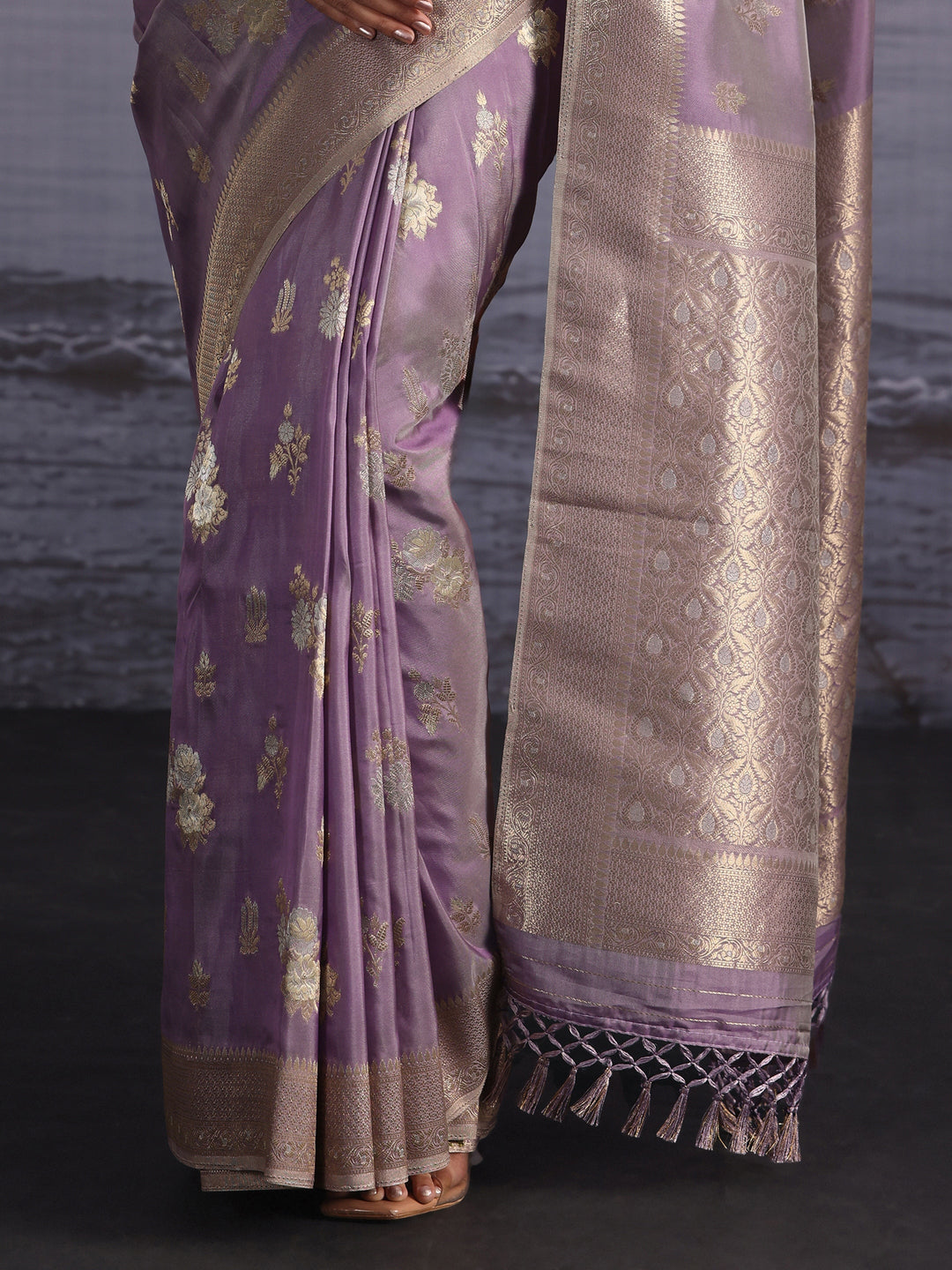  Libas Lavender Floral Woven Design Silk Blend Saree 