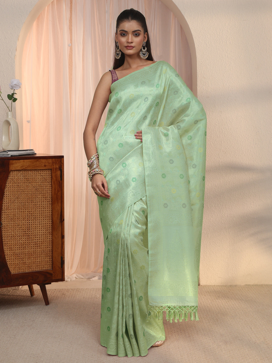  Libas Baby Blue Floral Woven Design Silk Blend Saree 