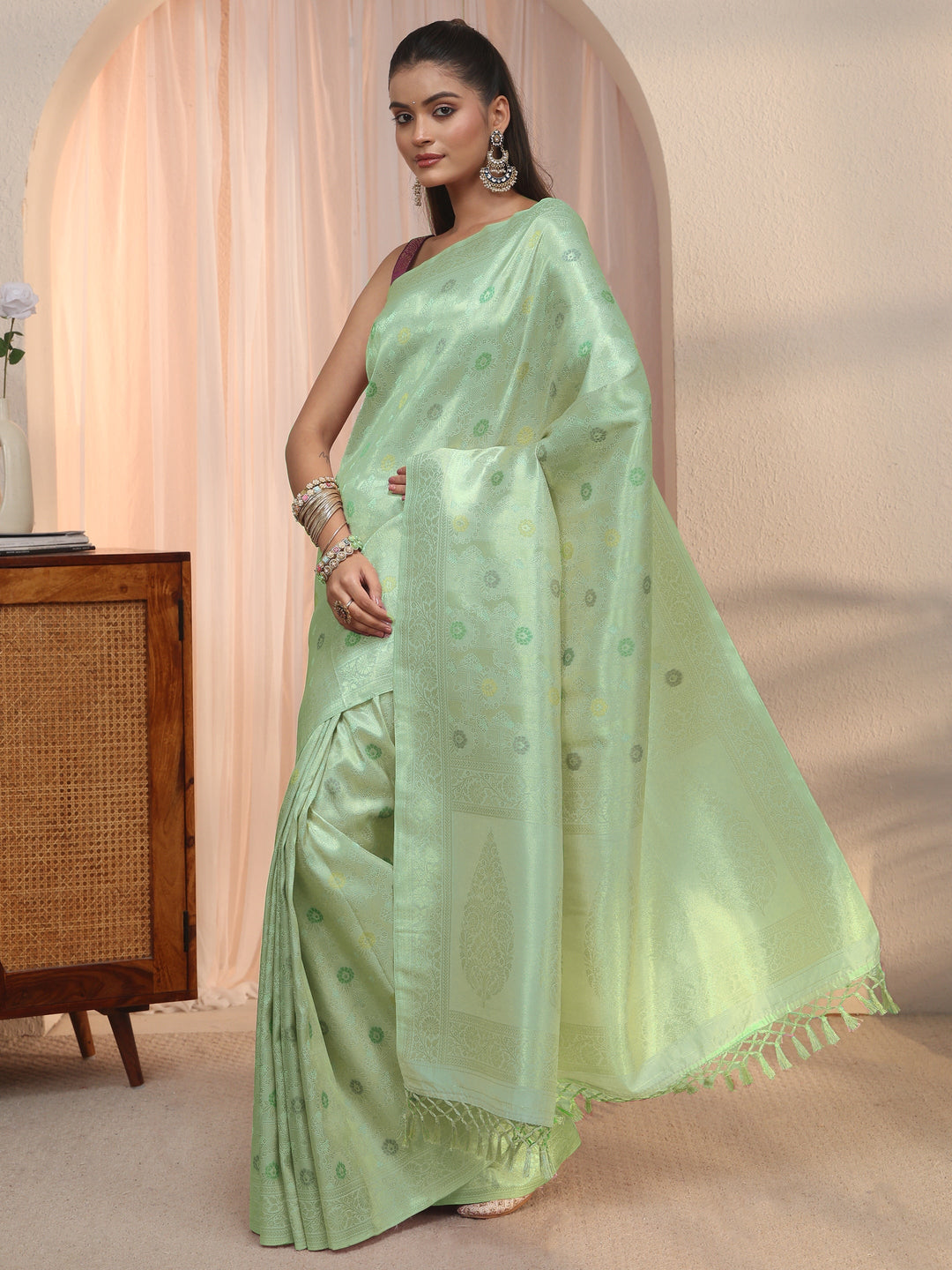  Libas Baby Blue Floral Woven Design Silk Blend Saree 