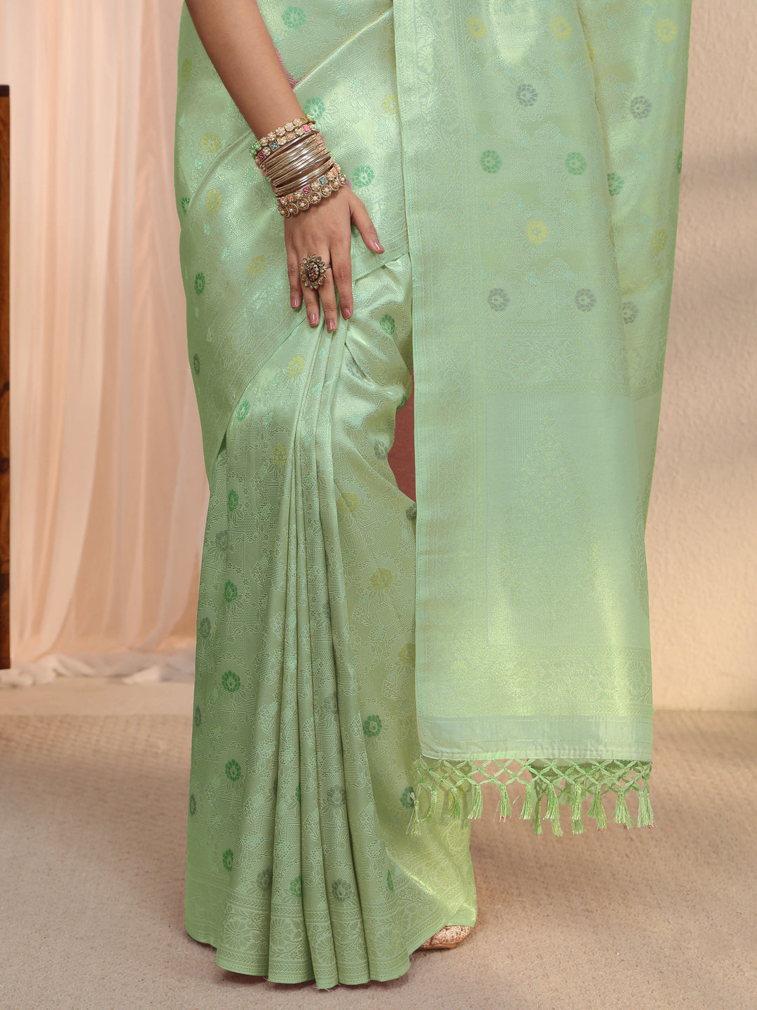  Libas Baby Blue Floral Woven Design Silk Blend Saree 