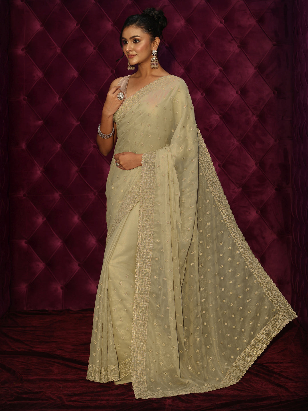  Libas Pista Green Ethnic Embroidered Georgette Saree 