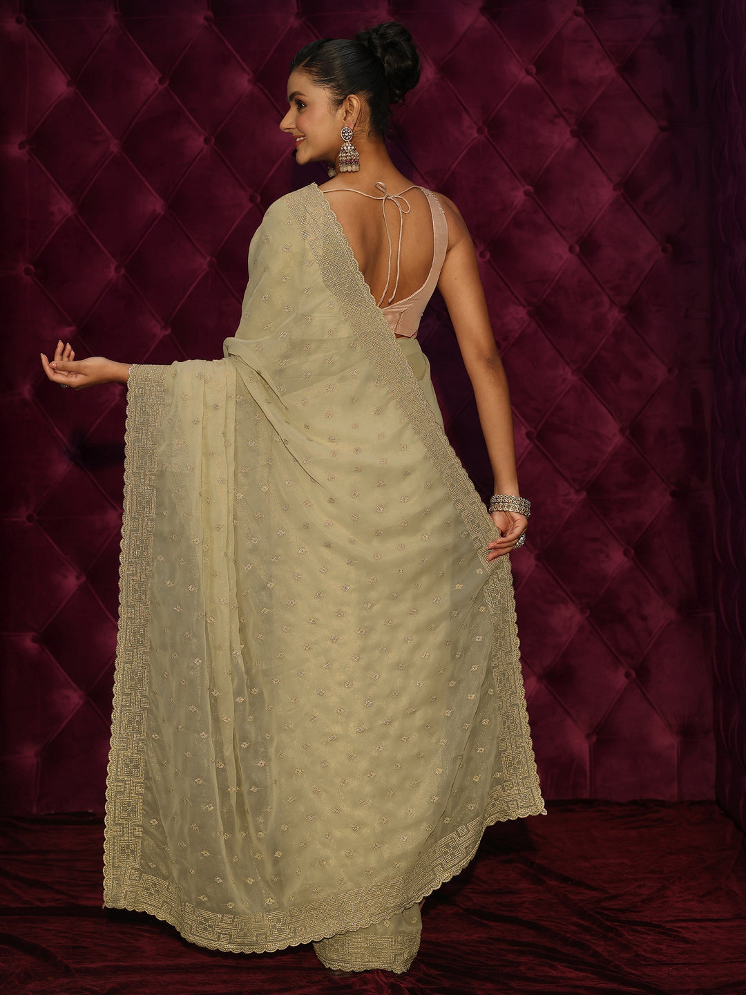  Libas Pista Green Ethnic Embroidered Georgette Saree 