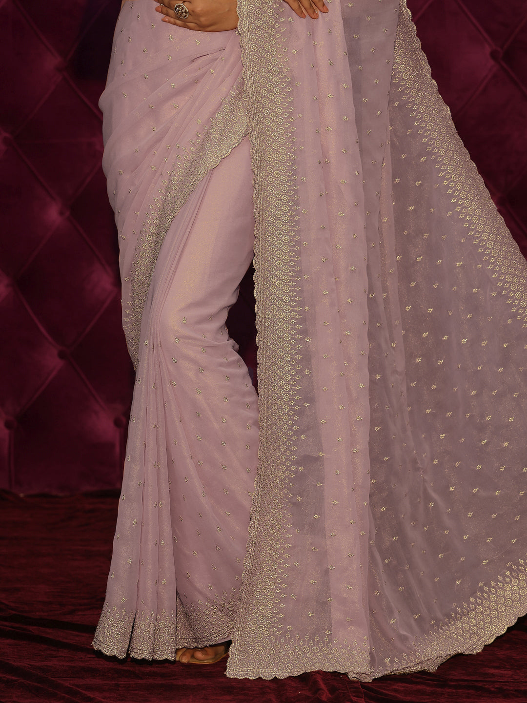  Libas Lavender Floral Embroidered Georgette Saree 