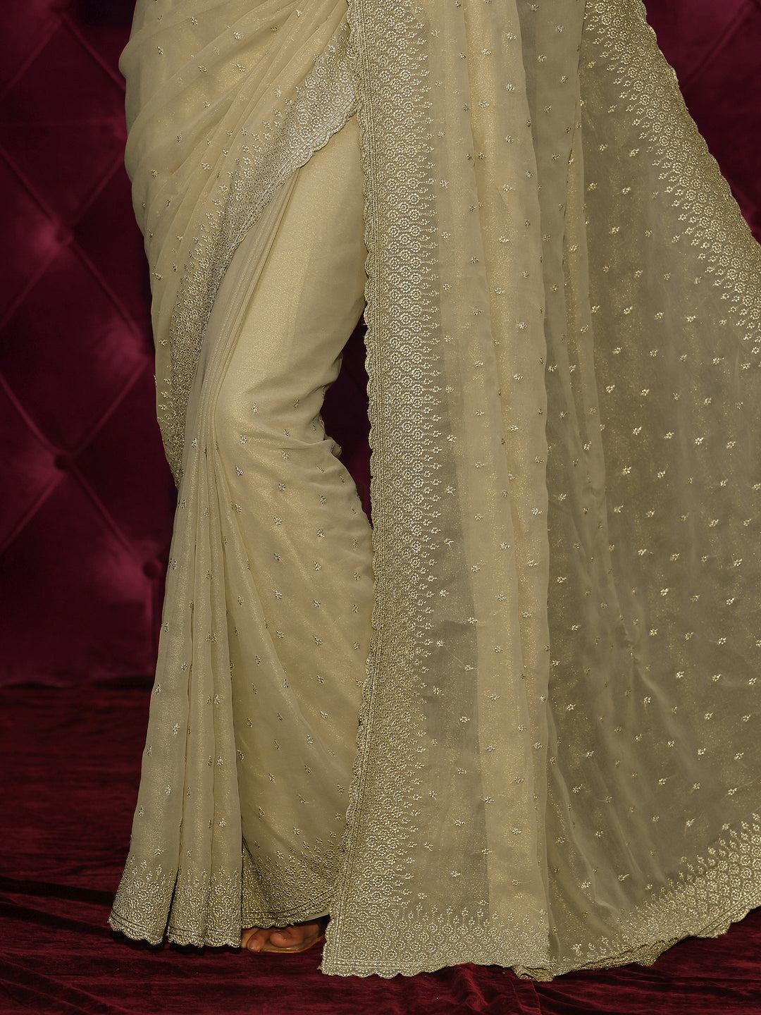  Libas Pista Green Floral Embroidered Georgette Saree 