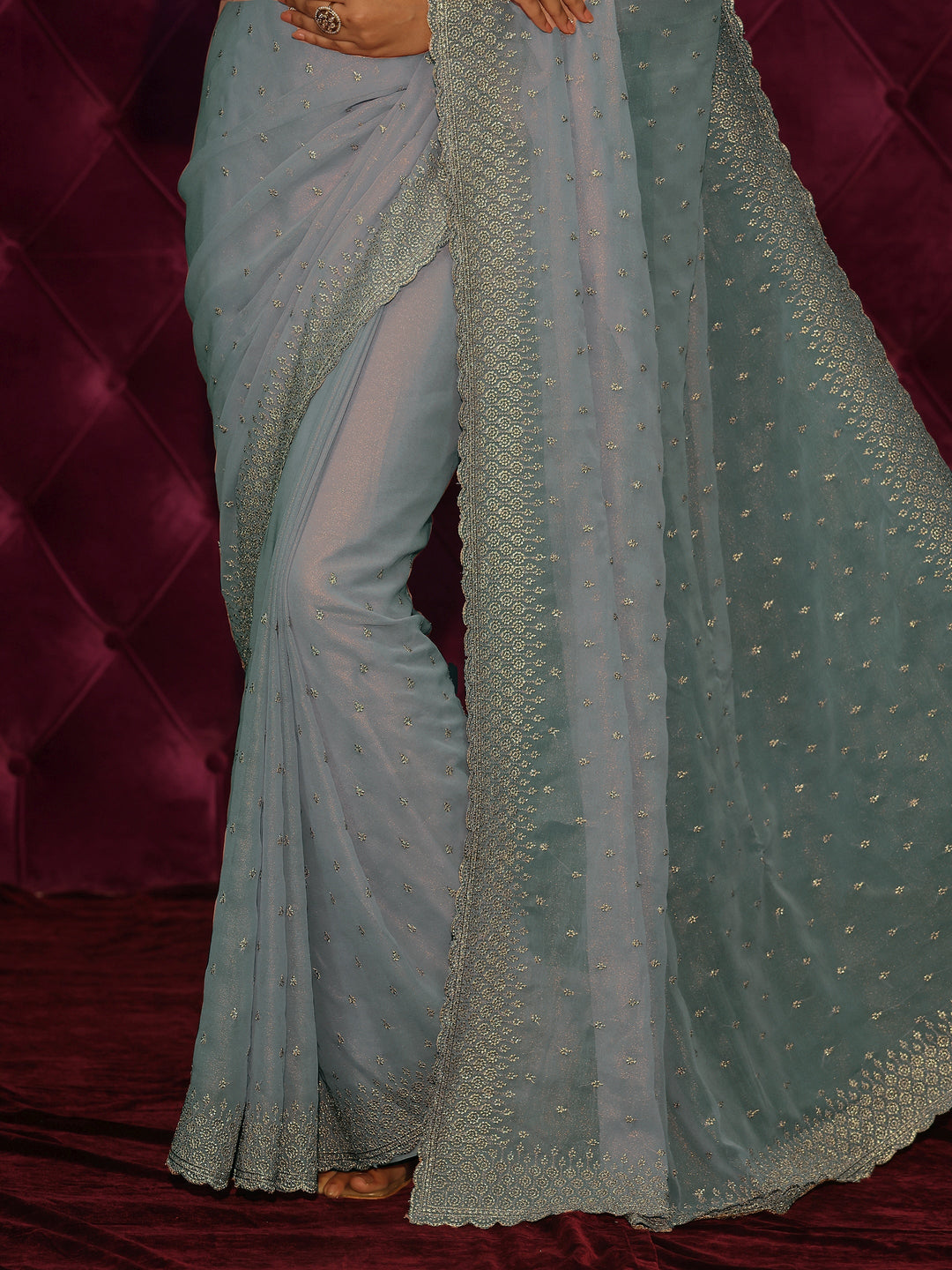  Libas Blue Floral Embroidered Georgette Saree 