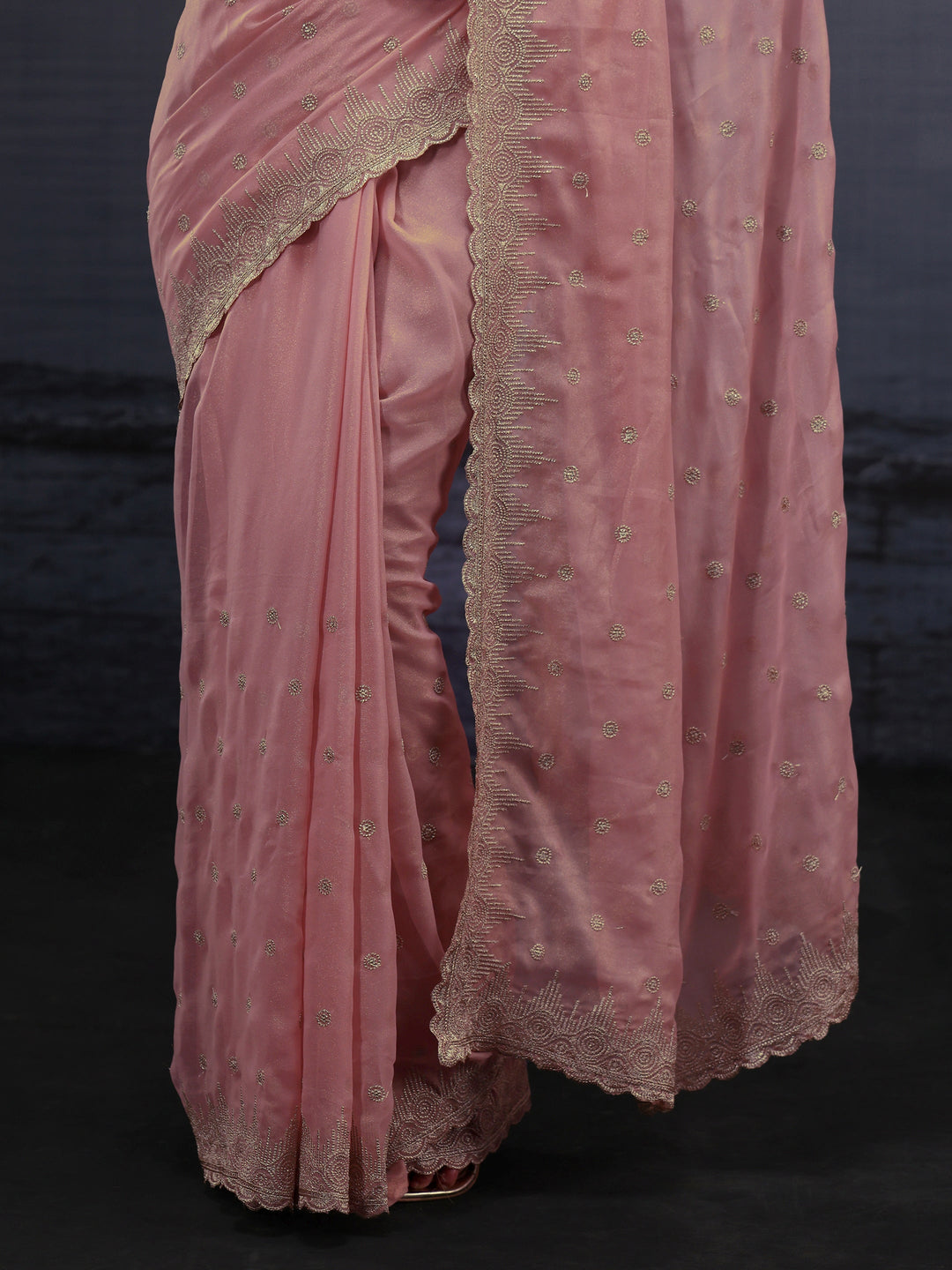  Libas Pink Stone Work Embellished Georgette Saree 
