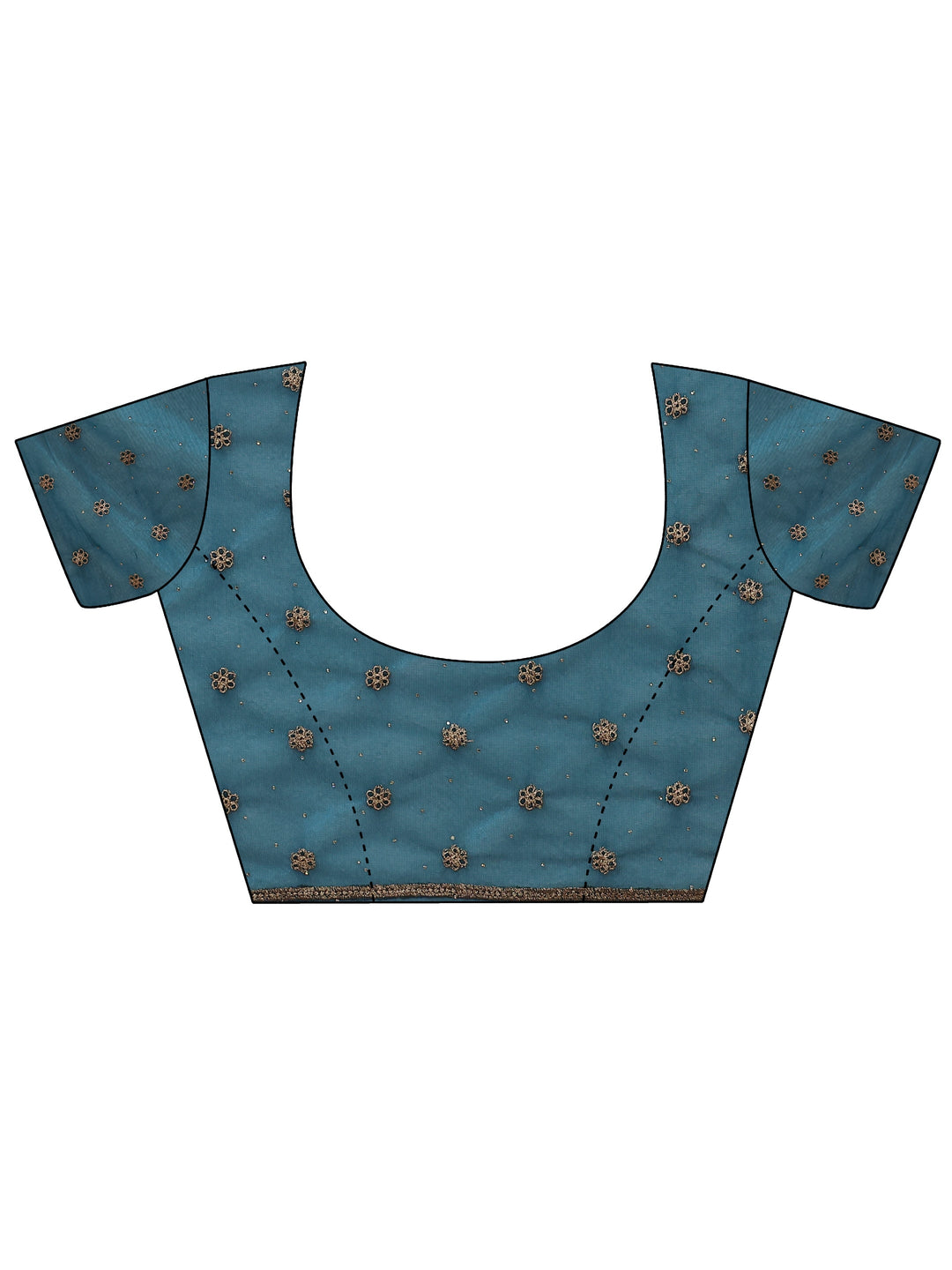  Libas Teal Blue Floral Embroidered Net Saree 