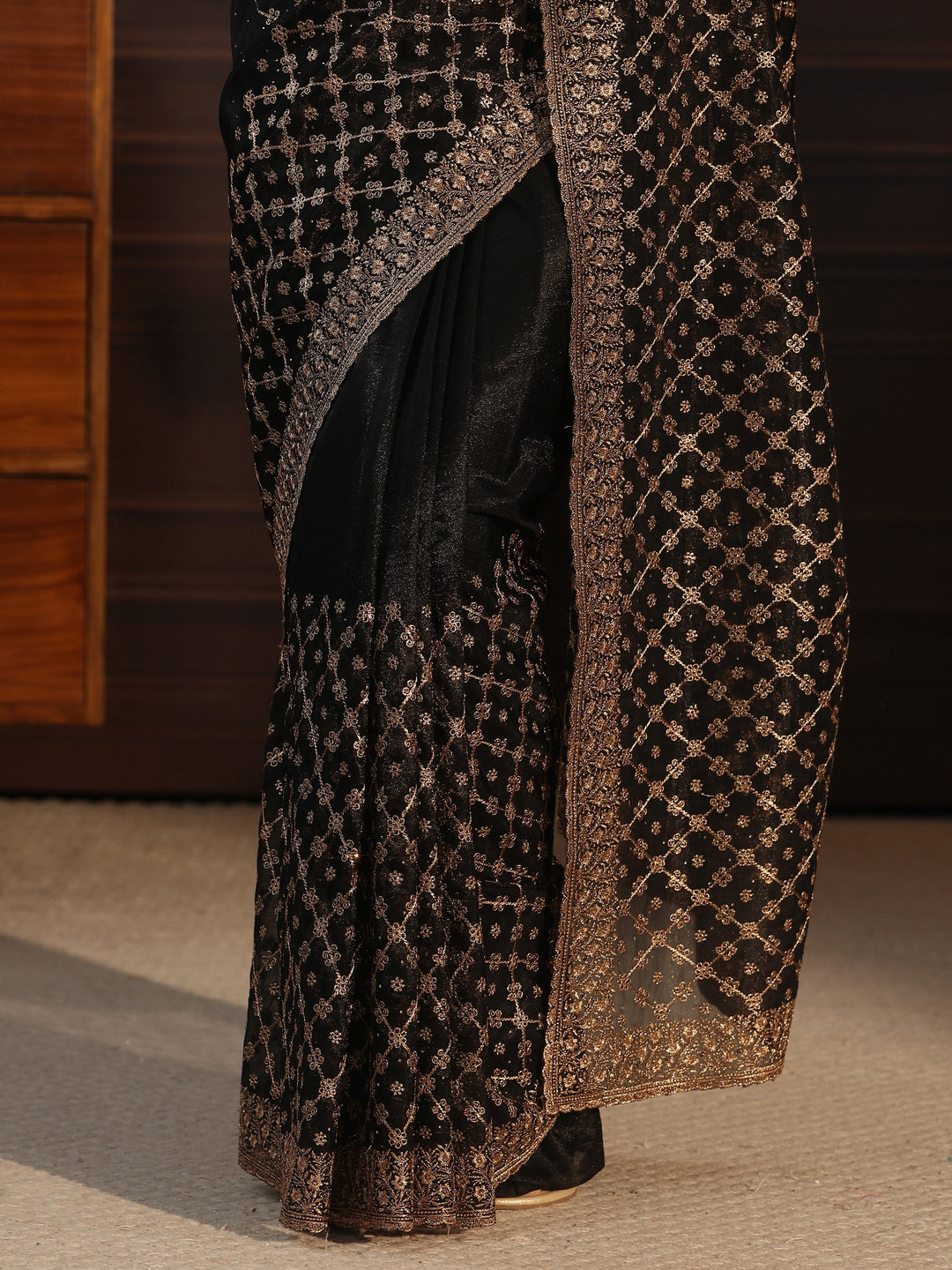  Libas Black Floral Embroidered Net Saree 