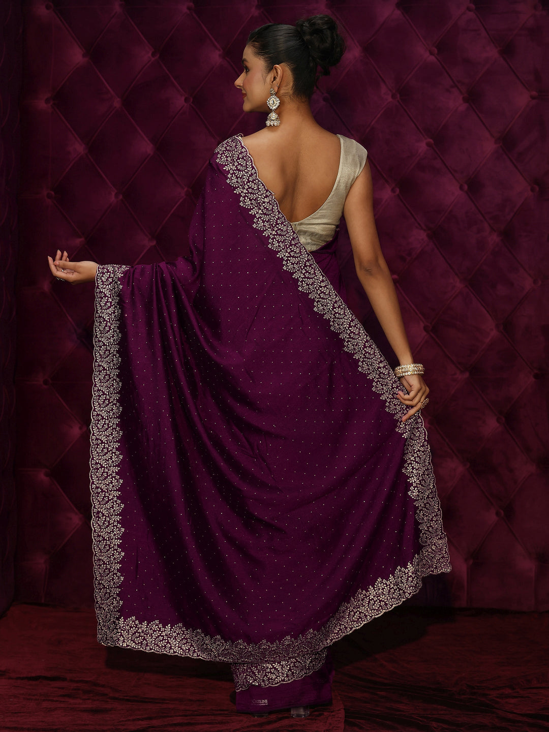  Libas Wine Stone Work Embellished Silk Blend Saree 
