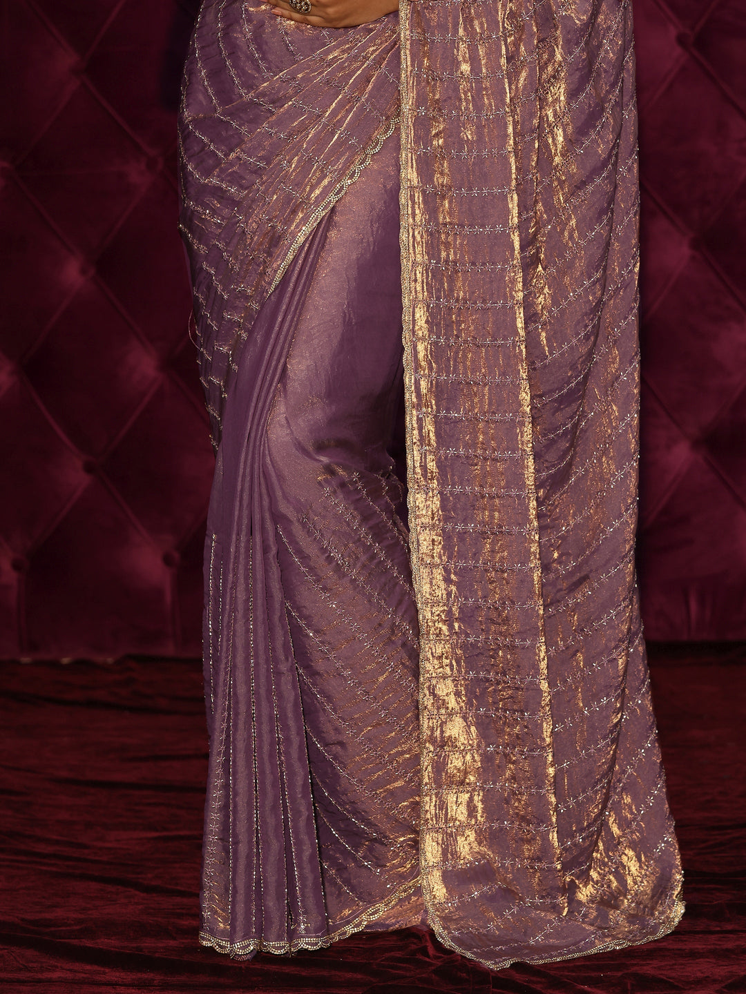  Libas Lavender Embellished Tissue Saree 