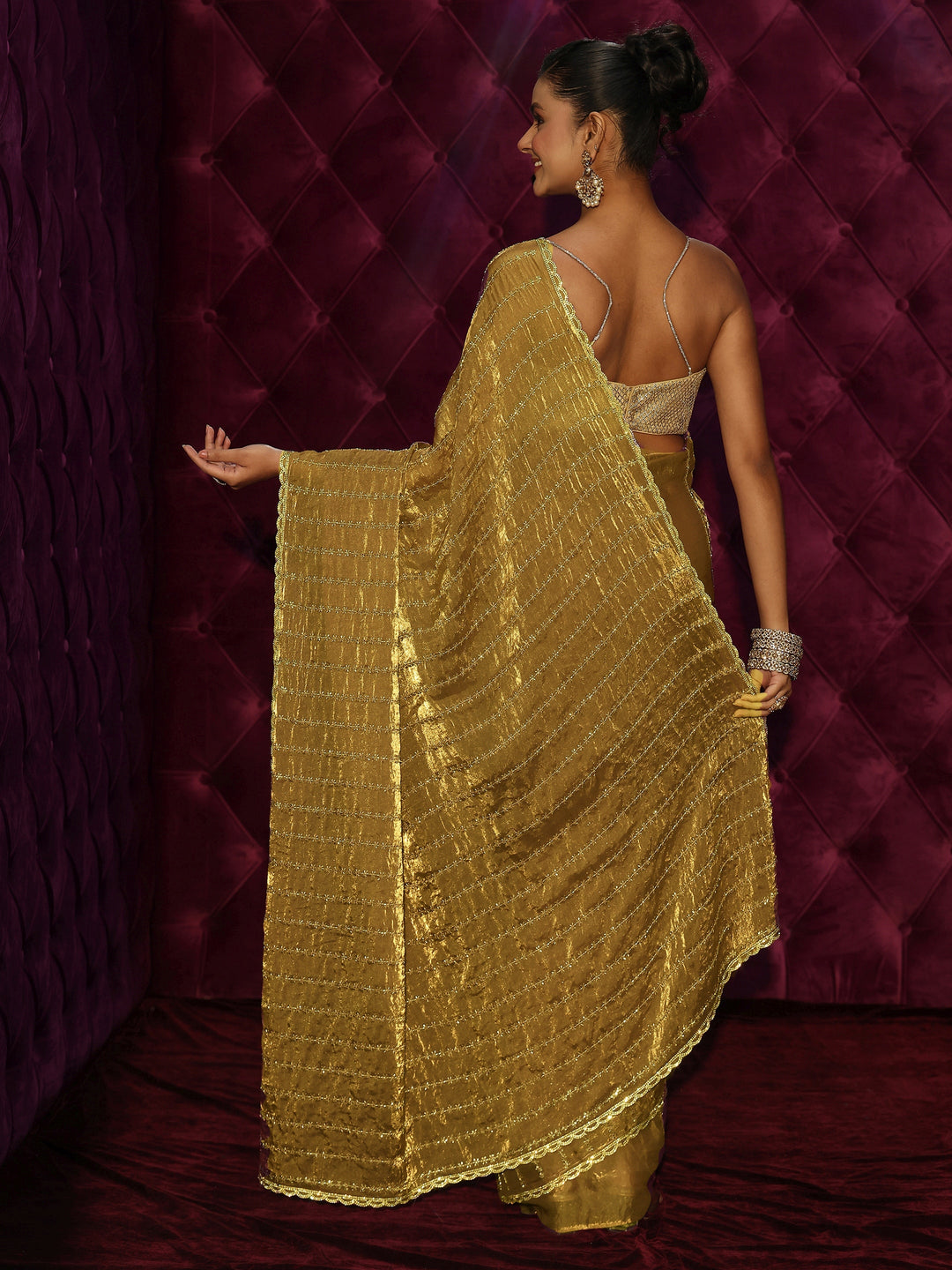  Libas Henna Green Embellished Tissue Saree 