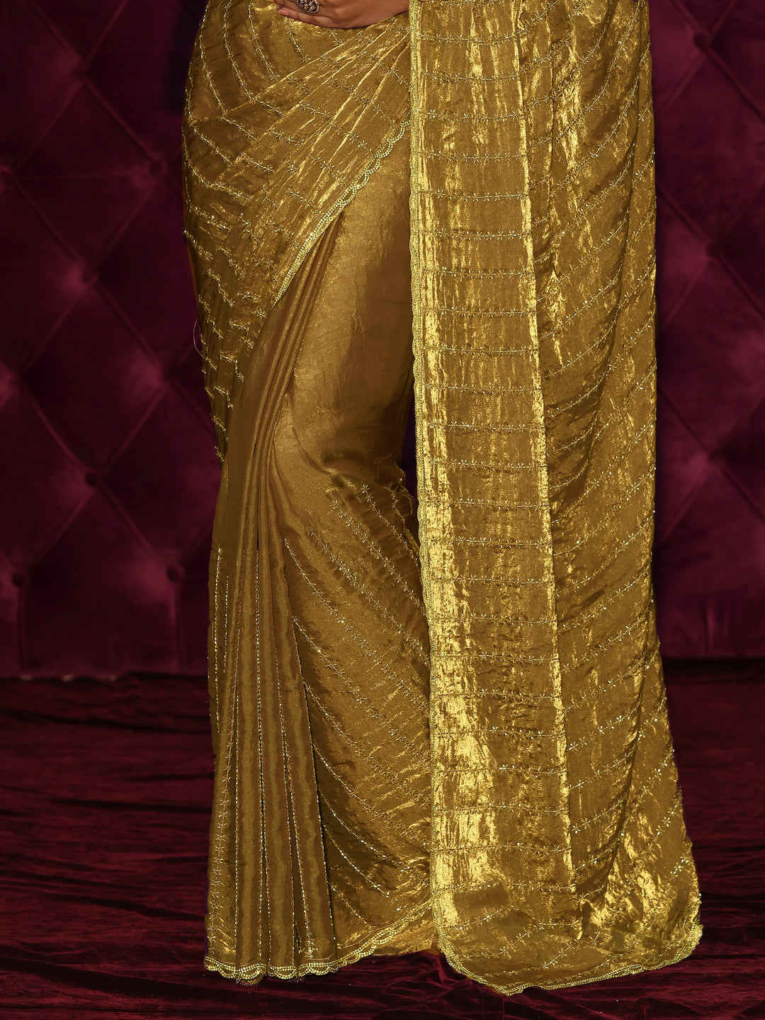  Libas Henna Green Embellished Tissue Saree 