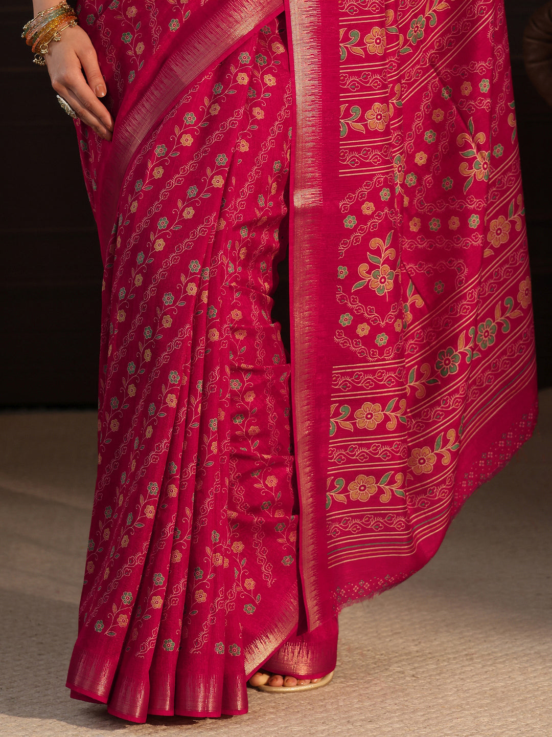  Libas Pink Floral Printed Silk Blend Saree 
