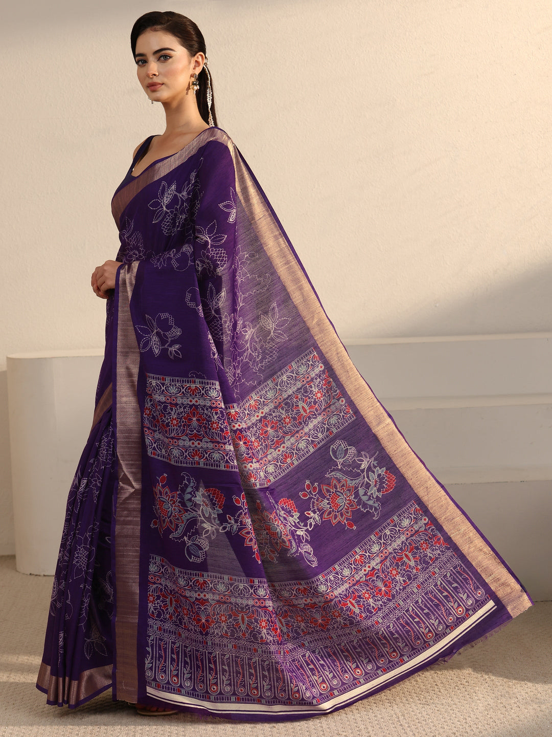  Libas Imperial Purple Floral Printed Silk Blend Saree 