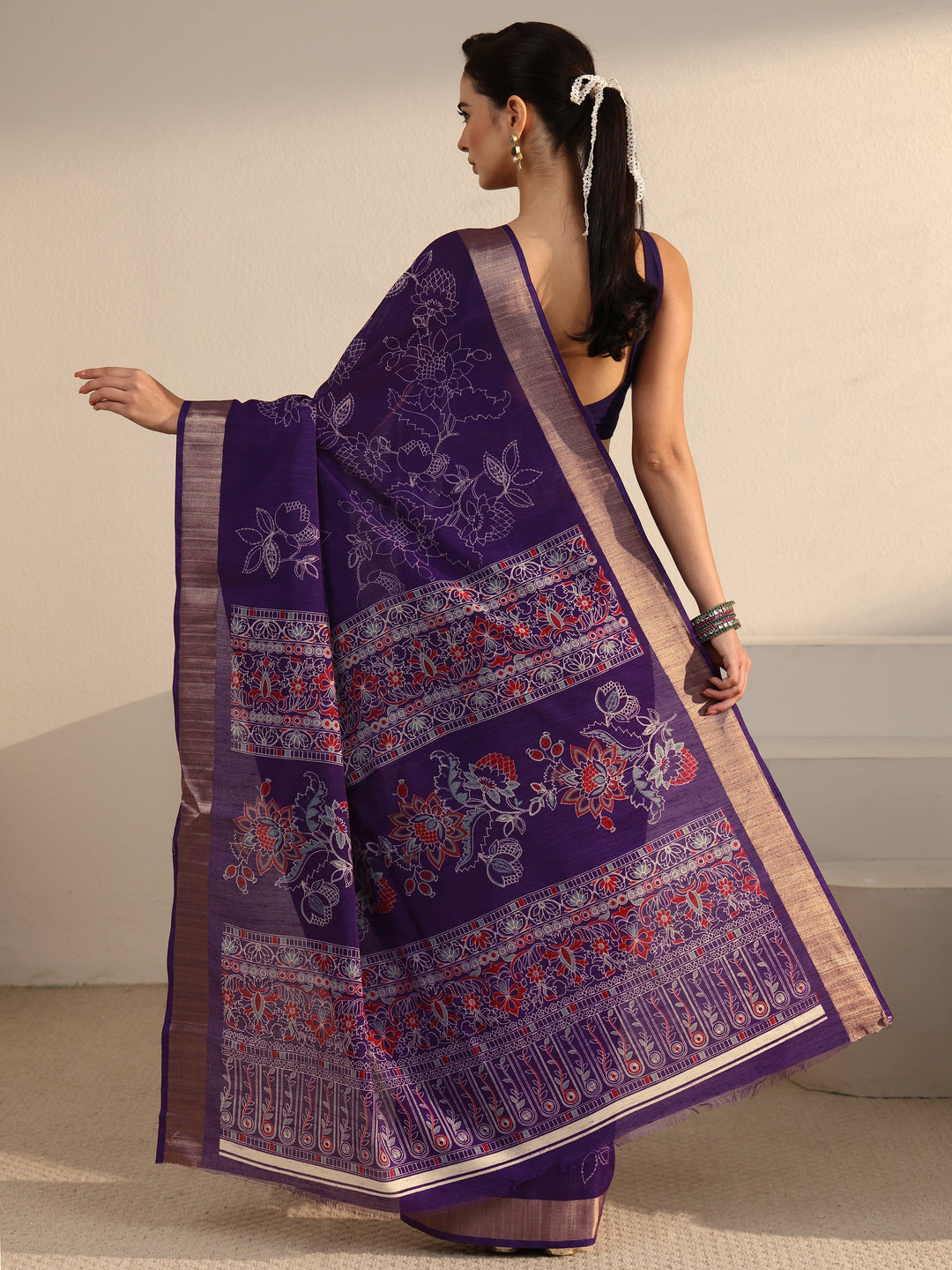  Libas Imperial Purple Floral Printed Silk Blend Saree 