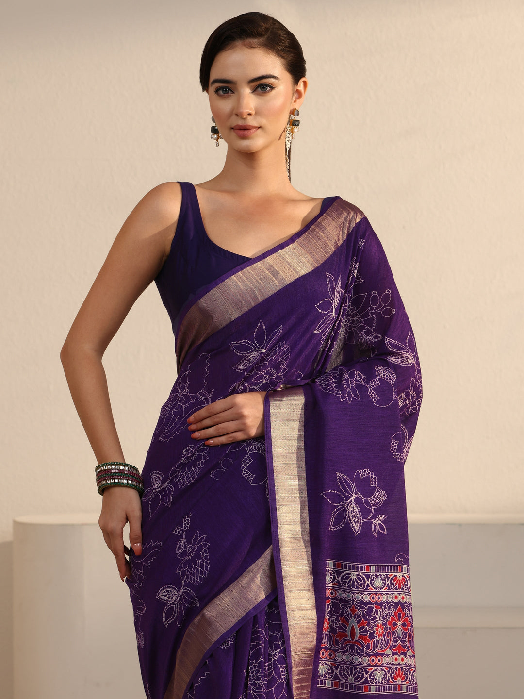  Libas Imperial Purple Floral Printed Silk Blend Saree 