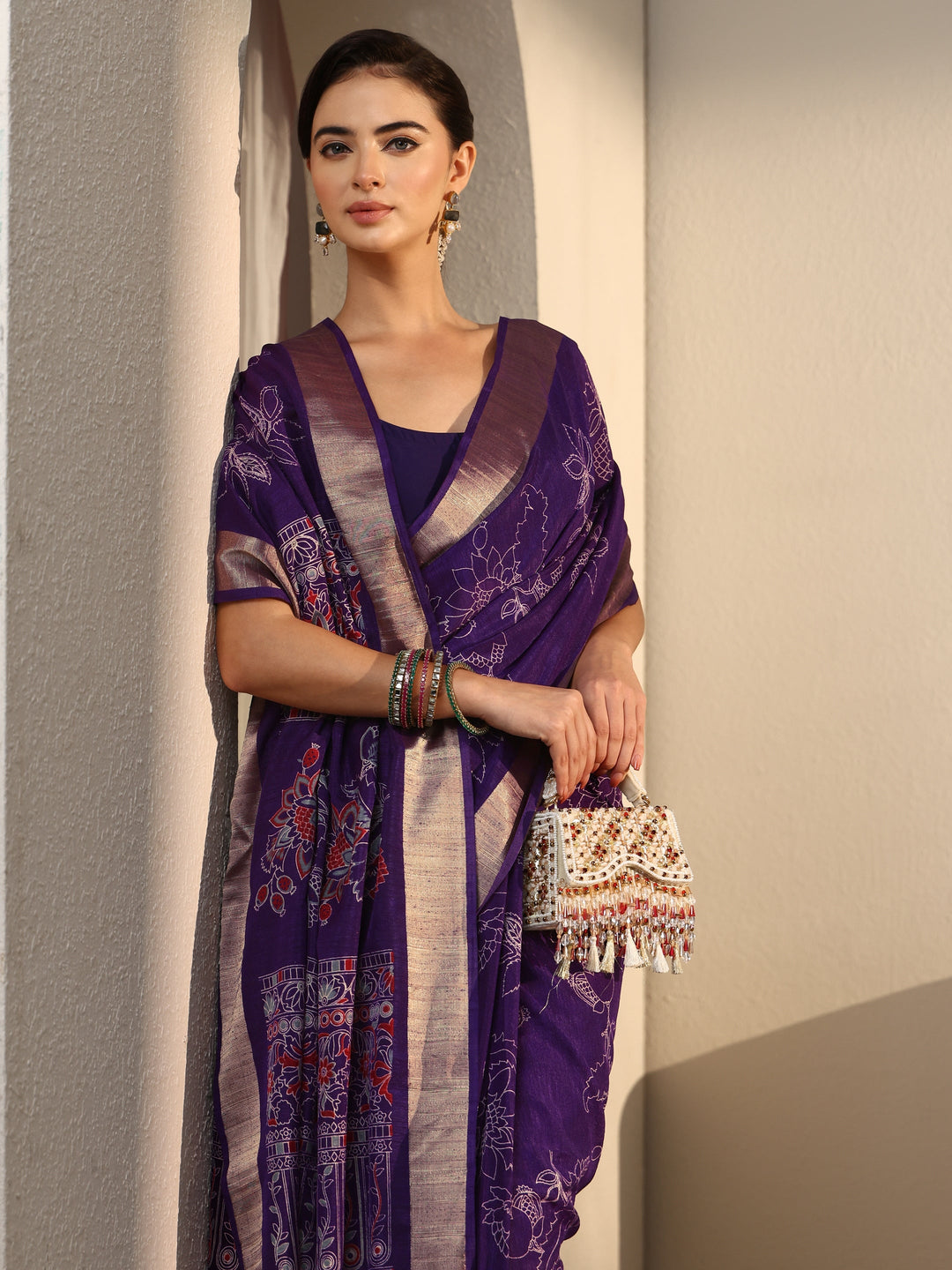  Libas Imperial Purple Floral Printed Silk Blend Saree 