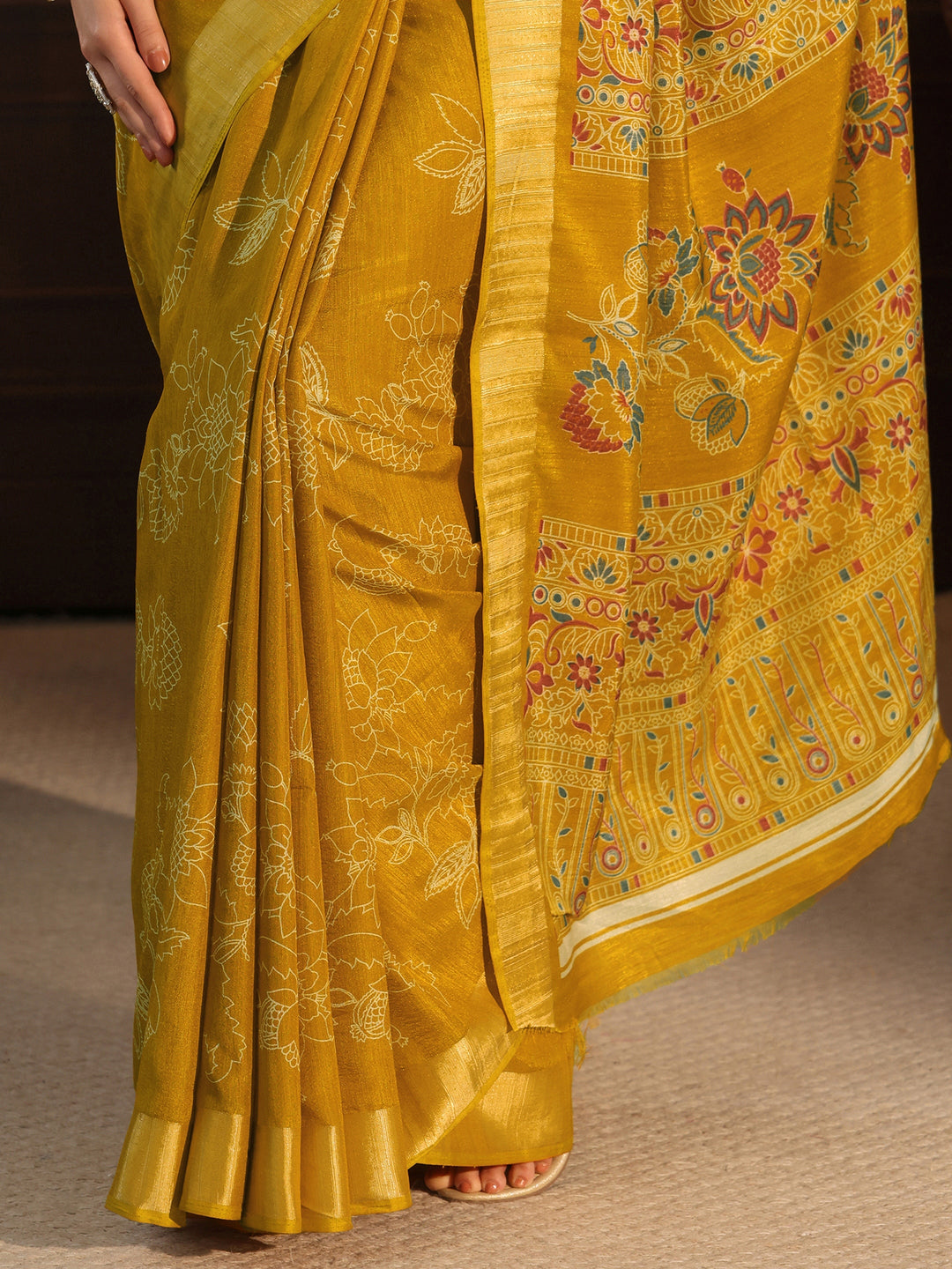  Libas Mustard Floral Printed Silk Blend Saree 