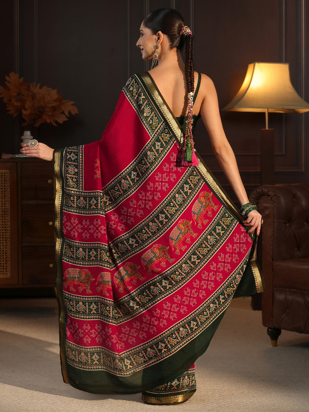  Libas Red Patola Border Printed Silk Blend Saree 